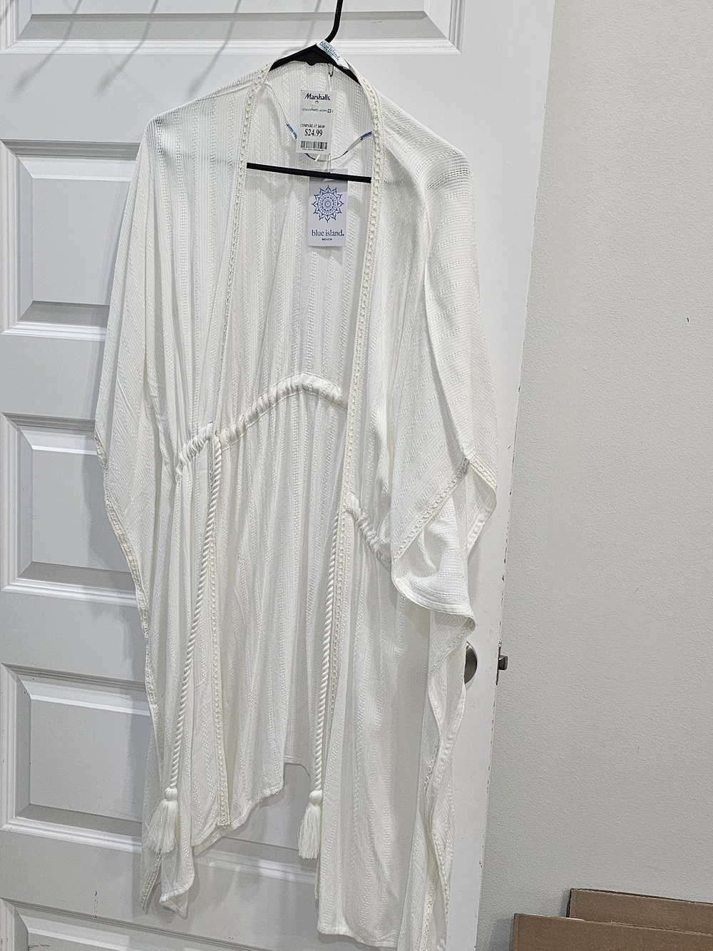 Blue Island White Lightweight Tassel Beach Cover Up